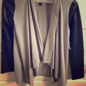 Leather Sleeve Cardigan